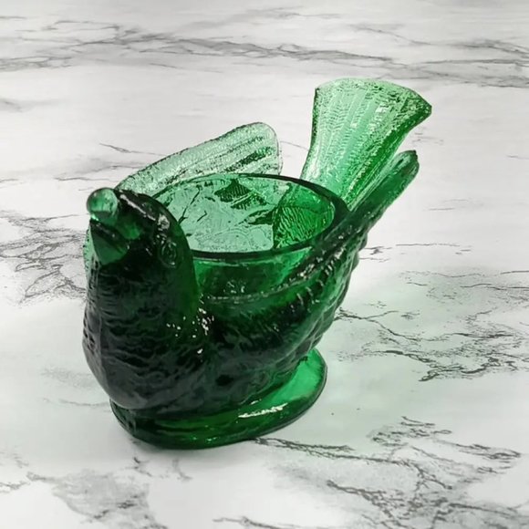 Degenhart Glass Bird & Berry Trinket Paperweight Open Salt Vtg - Picture 3 of 8